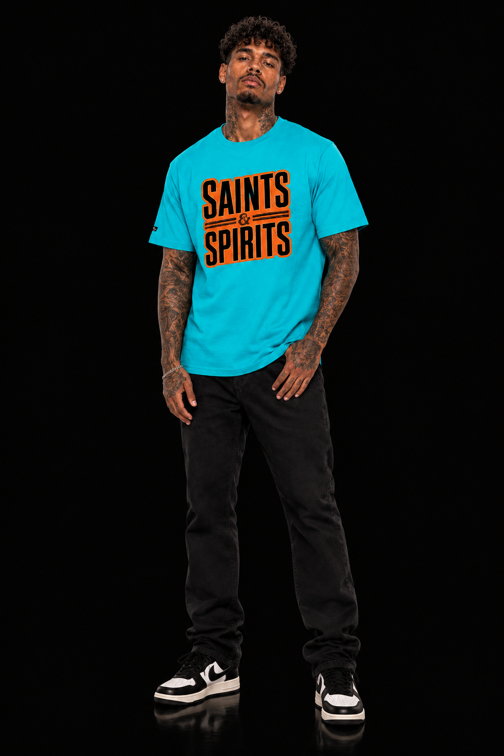 Saints & Spirits Model on Dark Background